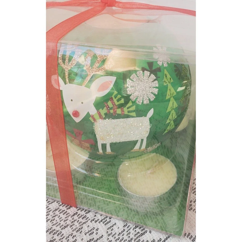 Pier 1 Imports Christmas Gift Set Glass Ornament Candleholder Five Tealights New